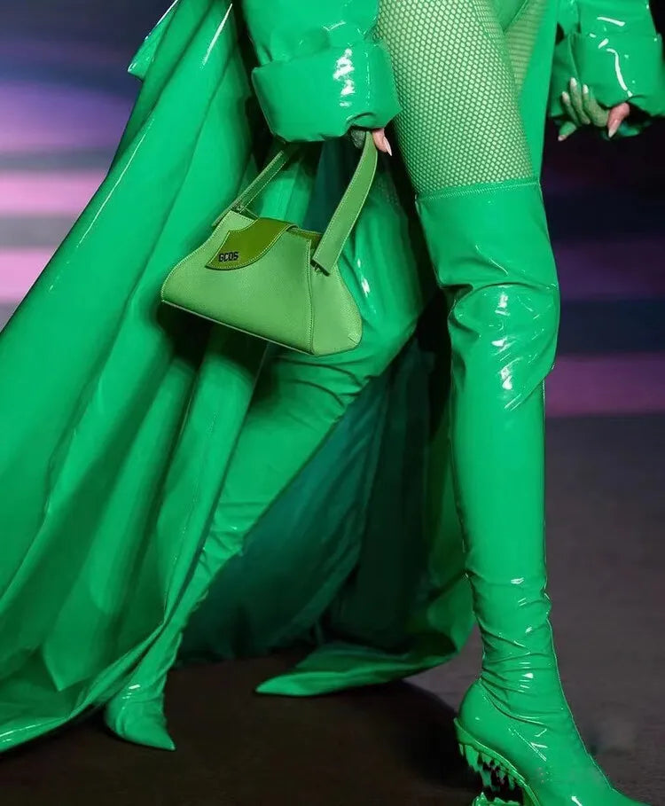 Women's Pointed Tiger Teeth Heel Knee High Elastic Boots Fashionable Over-the-Knee Super High Heel Banquet Show Shoes Autumn Winter