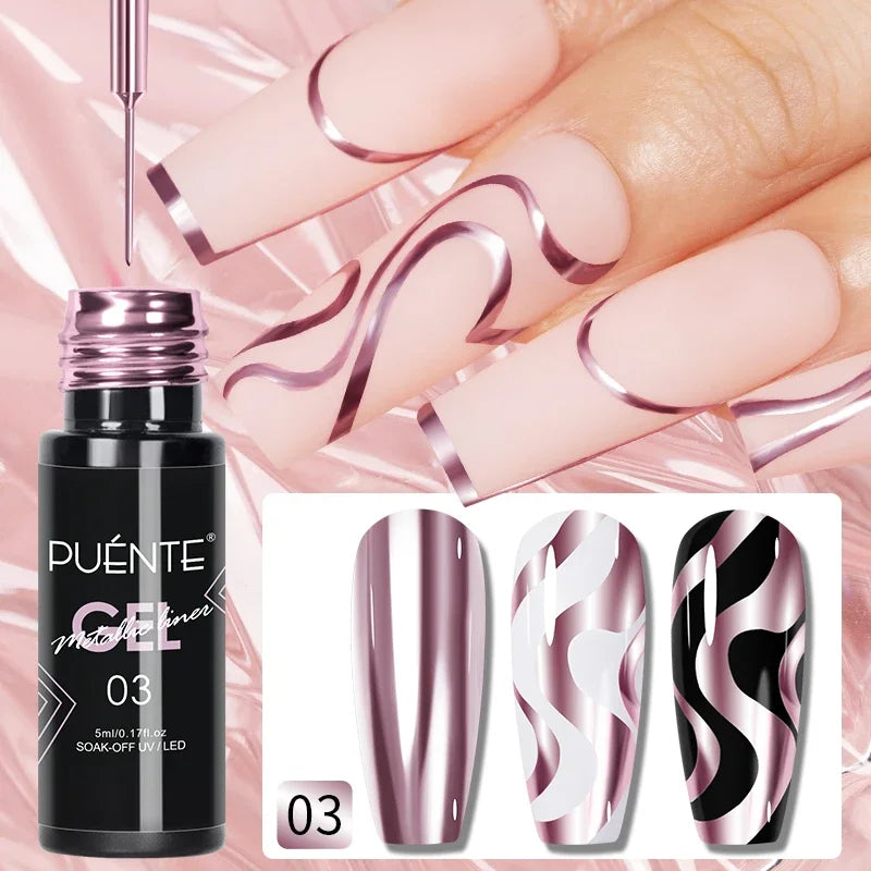 BrandName Chrome Mirror Effect Gel Polish - 5ml Golden Silvery Metallic Liner for Stunning French Nail Art