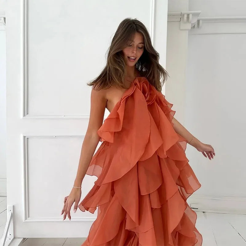 Blissful Blooms Dress - Ruffled Backless Sleeveless Floral Maxi for Effortless Summer Elegance
