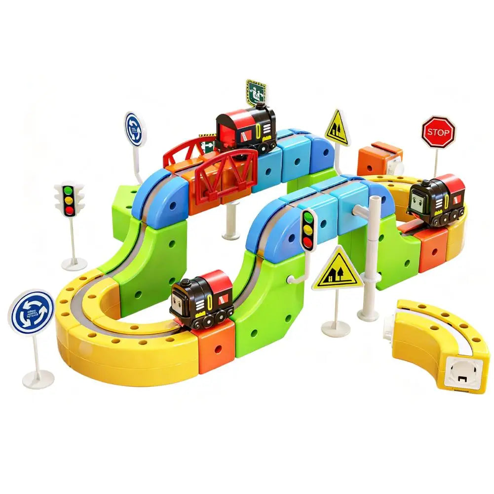 62/105/167PCS Magic Track Cube ChildrenS Educational High-Speed Rail Train Toy Boys And Girls Intellectual Diy Building Blocks