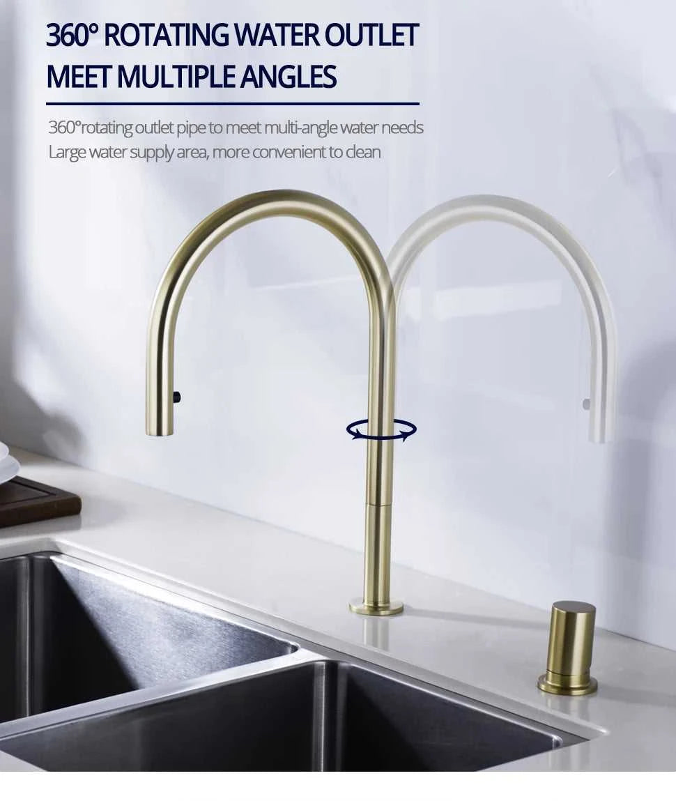 Brushed Gold Kitchen Faucet Invisible Pull Out Spray Mixer Double Hole Single Handle Solid Brass Hot and Cold Sink Tap The jack market .AU The jack market .AU Home $ 244 14:10#39BG-L