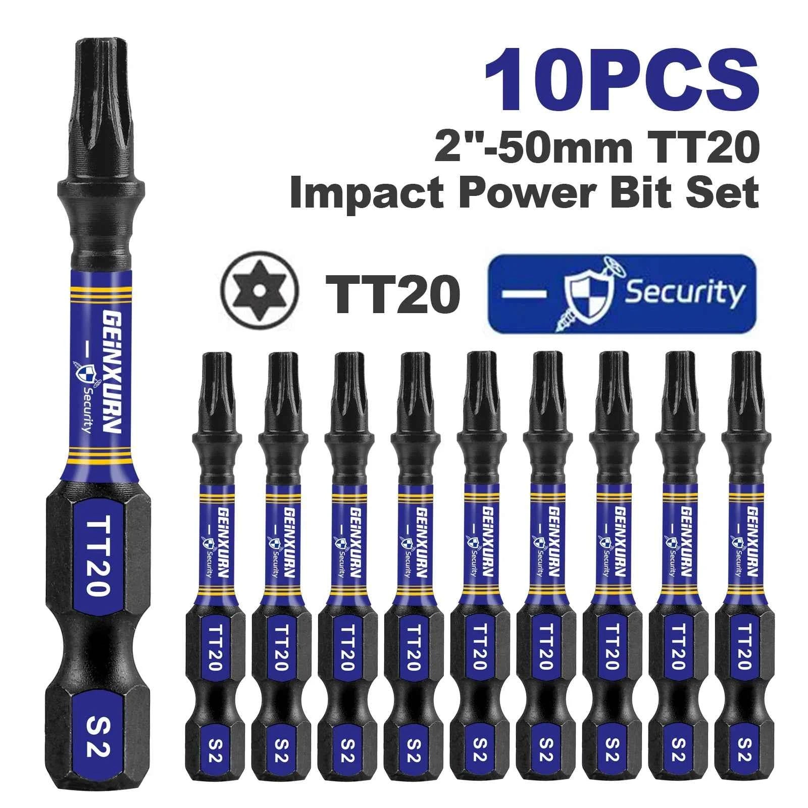 Geinxurn Magnetic Power Bit Set - 2" Impact Tough S2 Alloy Steel Torx Bits for Ultimate Security and Precision
