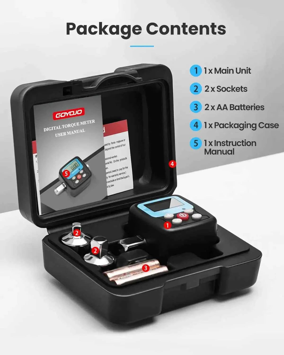 GOYOJO Digital Torque Wrench Adapter - Precision Electronic Converter with LCD Display & Versatile 1/2" & 1/4" Sockets