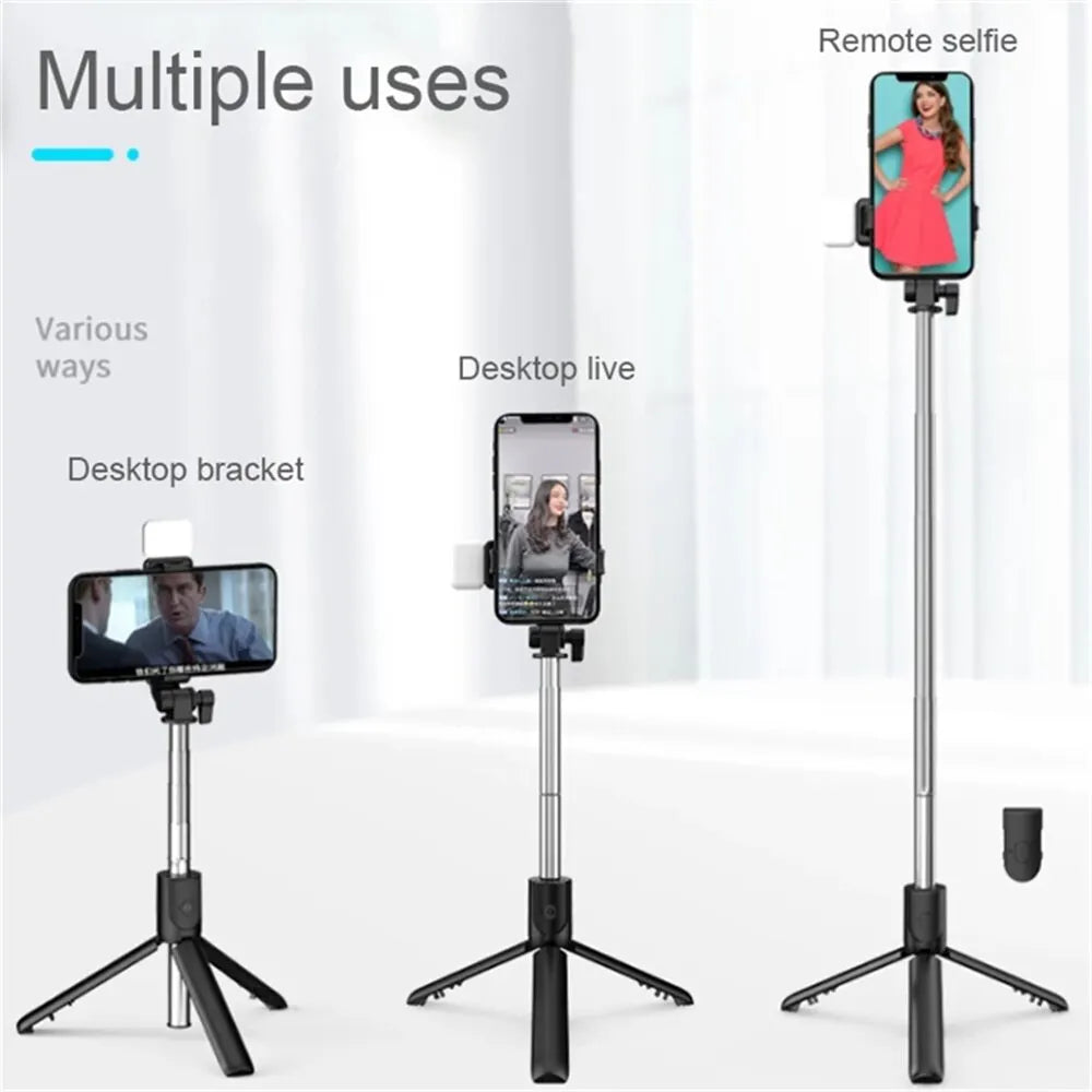 Portable Bluetooth Selfie Stick Tripod Holder with Remote Shutter Fill Light Extendable Wireless Remote Retractable Phone Stand - Jack market 1988Jack Market 1988