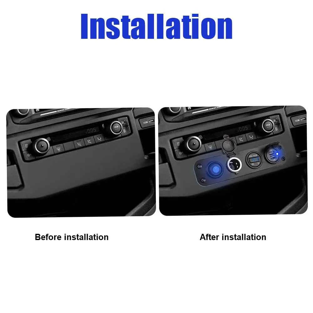 12V 24V 6 Buttons Car Switch Panel 15A Fuse Marine Circuit Breaker Voltmeter Tester Light Toggle USB Chargers 3.0 Auto Splitter