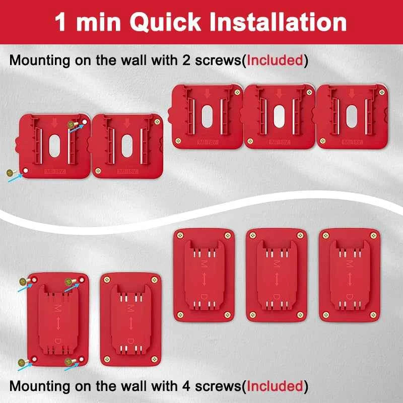 Dewalt/Makita/Milwaukee Battery Storage Rack - 5/10 Pack Wall Mount Bracket for 14.4V & 18V Li-ion Batteries