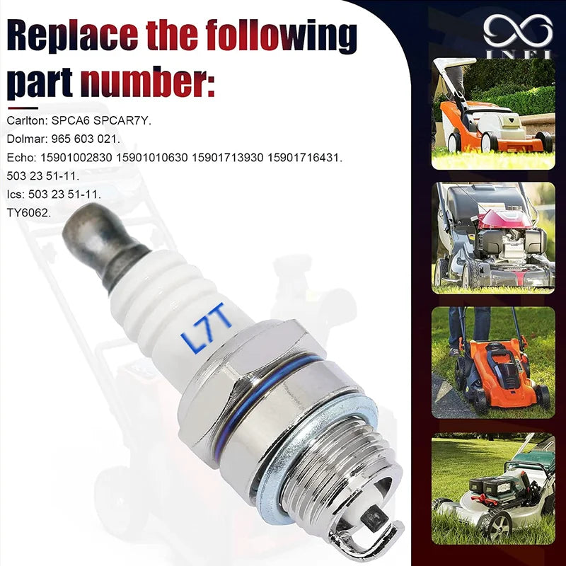 2pcs L7T Spark Plugs for 33-49cc 2-Stroke Engine, Fits Chainsaws, Lawn Mowers, Hedge Trimmers, Brush Cutter, Mini Chopper, Bikes