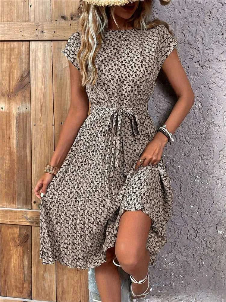 Msfilia Summer Print Pleated A Line Long Dress Women Short Sleeve High Waist Spring Round Neck Chic Dress with Belt The jack market .AU The jack market .AU Woman Fashion $ 88 14:200004870#Flower NavyBlue;5:100014065