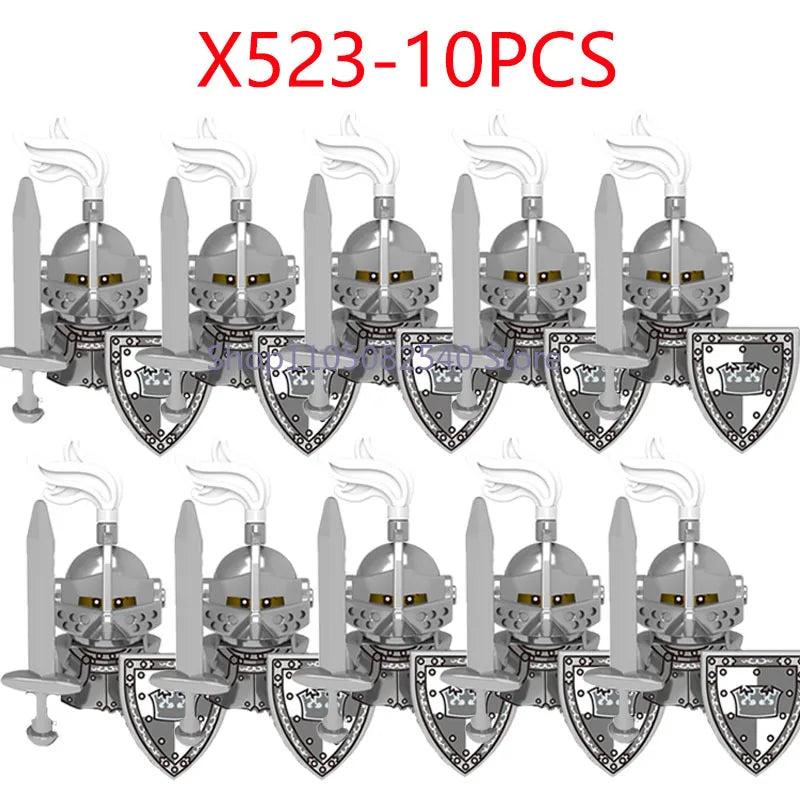 MOC Military Soldier Movie Character Building Blocks Accessories Medieval Castle Knight Helmet Shield Mini Brick Gift Toy E008