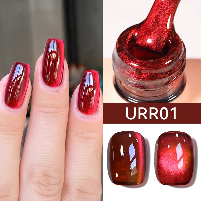 UR SUGAR 15ml  Autumn Winter Red Cat Magnetic Gel Nail Polish White Dopamine Nail Sparkling Glitter Soak Off UV LED for Manicure