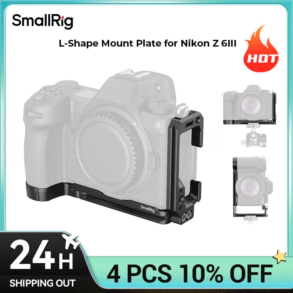 SmallRig L Plate for Nikon Z 6III, L-Bracket for Arca-Swiss, with 1/4"-20 Threaded Holes, QD Connector, Cold Shoe Mount - 4523