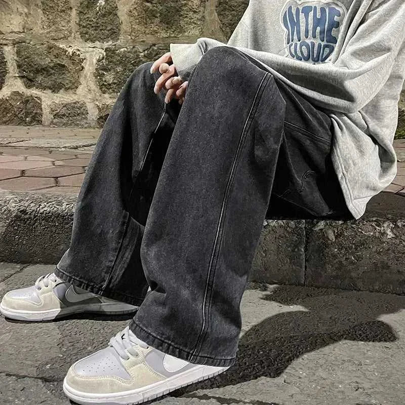 Korean Style Streetwear New Fashion Baggy Casual Men Jeans High Street Harajuku Denim Trousers Men Brand pants Black grey Blue The jack market .AU The jack market .AU Men Fashion $ 36 14:365458#Image color;5:361386