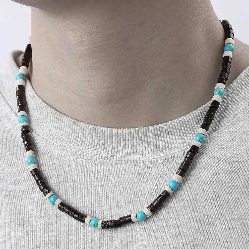 Fashion Nature Stone Wooden Necklace For Men Trendy Wooden Coconut Shell Natural Turquoise Beaded Necklace Gifts The jack market .AU The jack market .AU Jewellery & Chains $ 48 200001033:361180