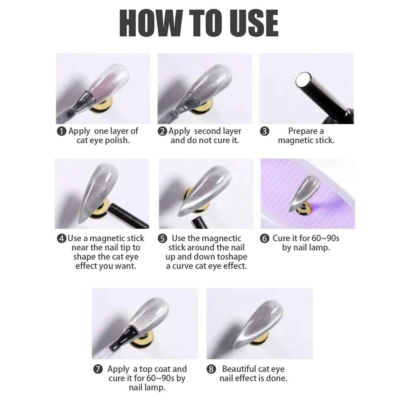 10ML 1-8pcs 2026 New Style Clear Universal White Glass Beads Cat Eye Magnet Gel Nail Polish Suitable For Toe Nails White Nails