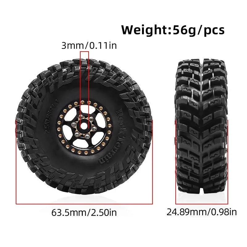 4pcs 63mm 1.0" Metal Beadlock Wheel Tire Set For 1/18 RC Crawler Car  SCX24 FMS Ascent-18  Upgrade Parts Accessories