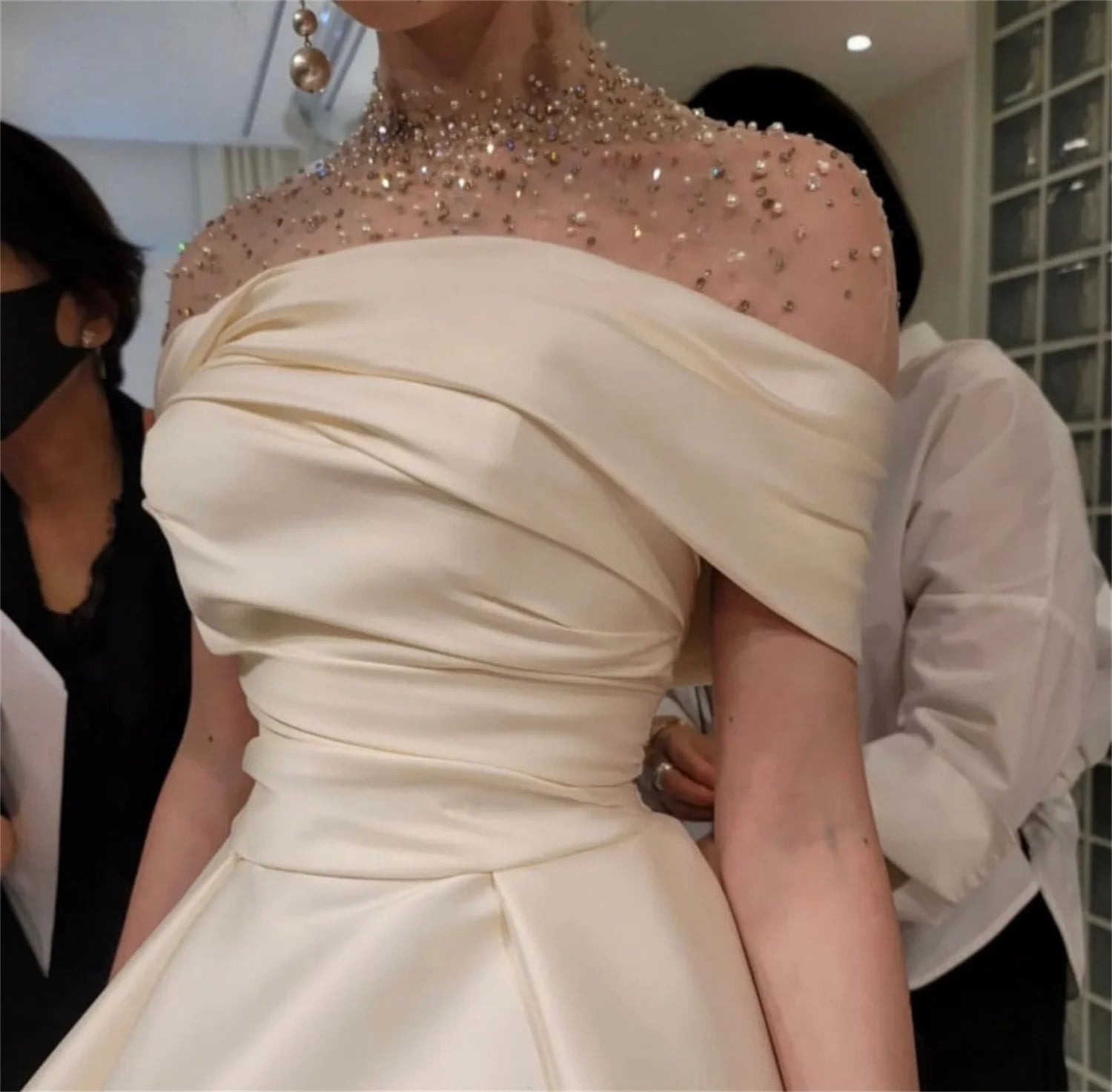 Lorrtta High Neck Women's A Line Dress Party Wedding Evening Gown Luxury Satin Ball Gown Elegant Prom Dress Robe customized