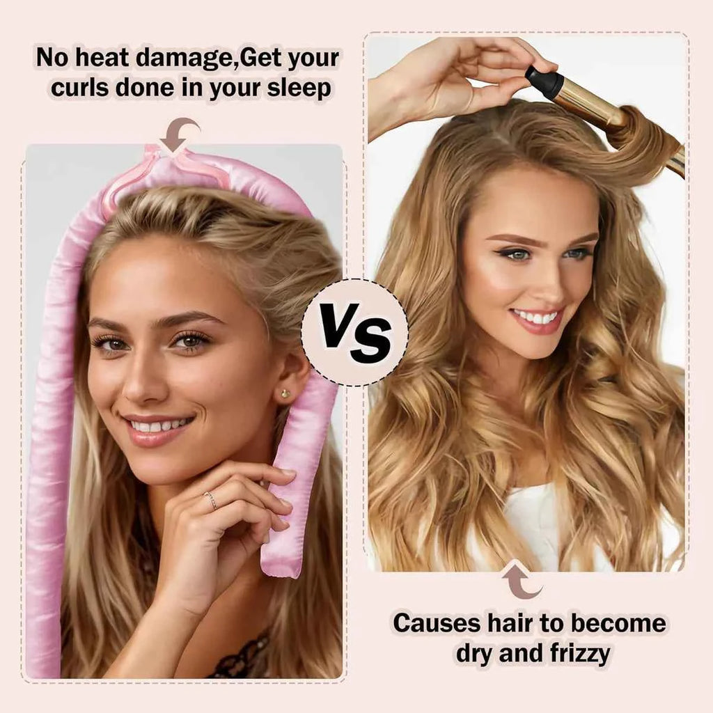 Heatless Curls Set by [Brand Name] - 6pcs No-Heat Curling Rods & Satin Sleep Cap for Effortless, Overnight Glam