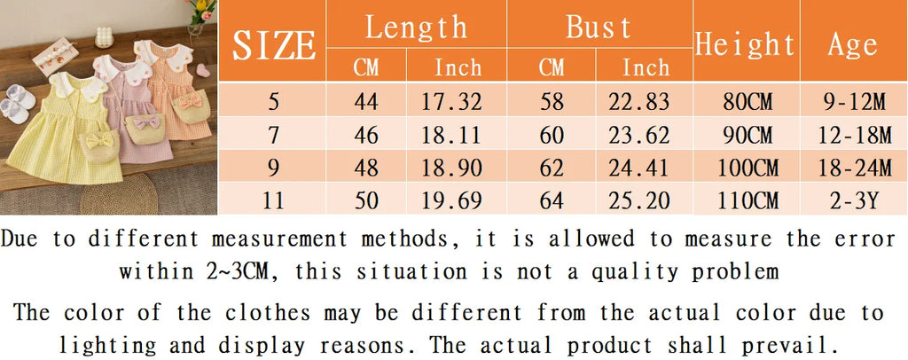 (0-3 Year Old Checkered Baby Girl Dress) Summer New Sweet White Petal Collar Children'S Sleeveless Clothes Free Package