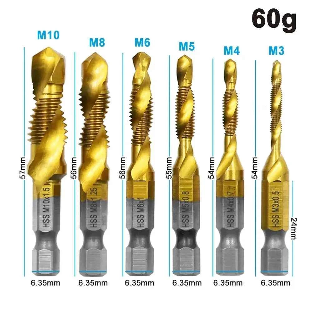 Titanium Plated 6pc HSS Tap and Drill Set - High-Speed Performance for Ultimate Precision