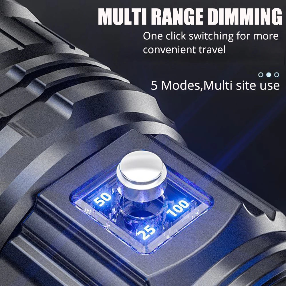 1000W Built-in Battery Flash Light Emergency Spotlights 9km 990000000LM Most Powerful Led Flashlights Tactical Torch 15000mah