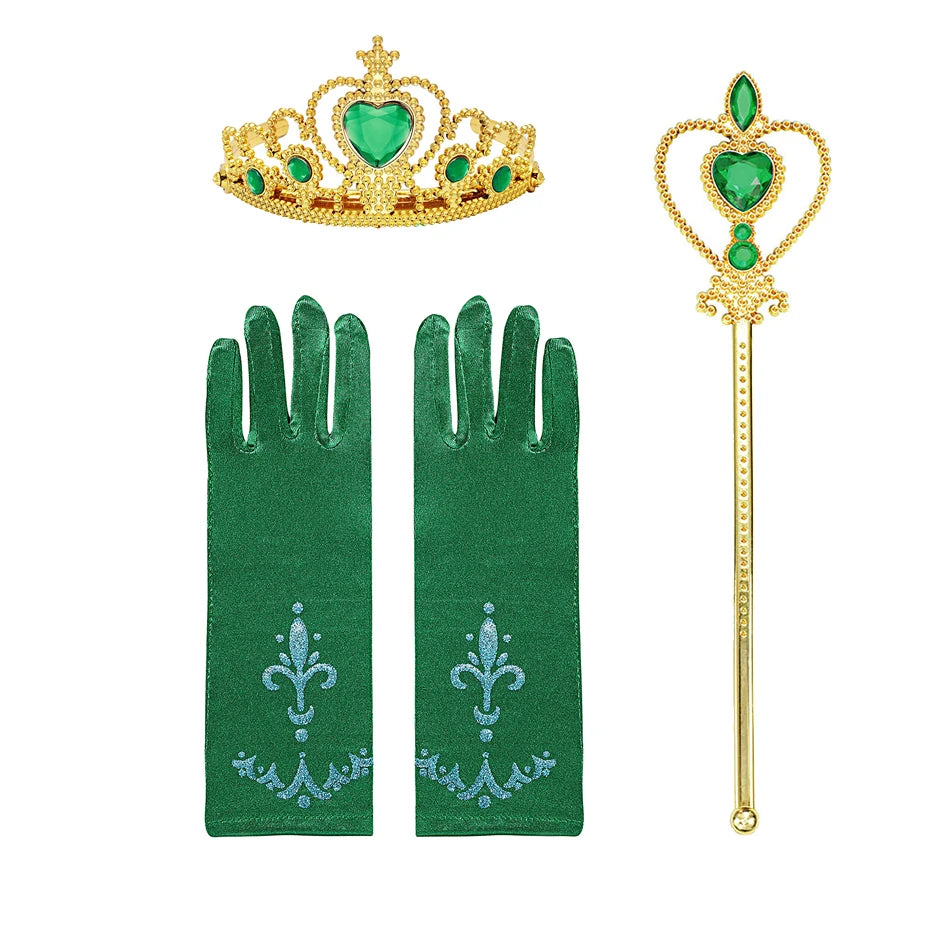 Girls Princess Dress Accessories Gloves Wand Crown Jewelry Set Princess Wig Braid Princess Dress Costume Cosplay Accessories