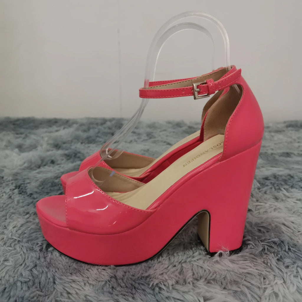 Women Sandals 2026 Summer Ankle Strap Pumps Colourful Sexy Peep Toe Square High Heels Flock Platform Wedding Pole Dancing Shoes