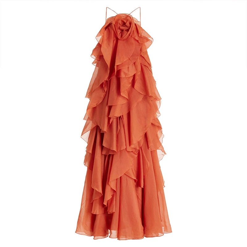 Blissful Blooms Dress - Ruffled Backless Sleeveless Floral Maxi for Effortless Summer Elegance