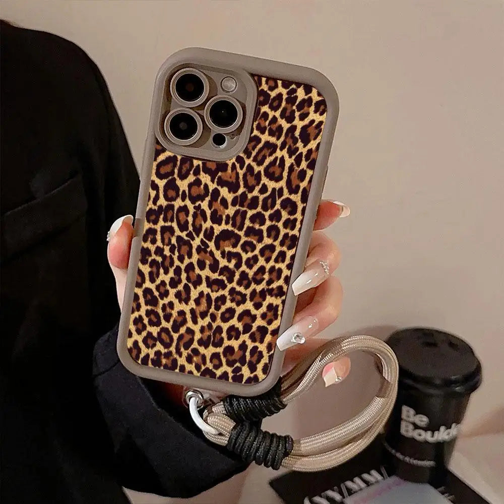 Leopard Print Hang Strap Case for OPPO Reno 12F 11F 10 5G 11 12 8 Pro 8T Reno 7 4G 5 6 Lite A60 A78 A58 A77 A57 A98 A38 A18 A17