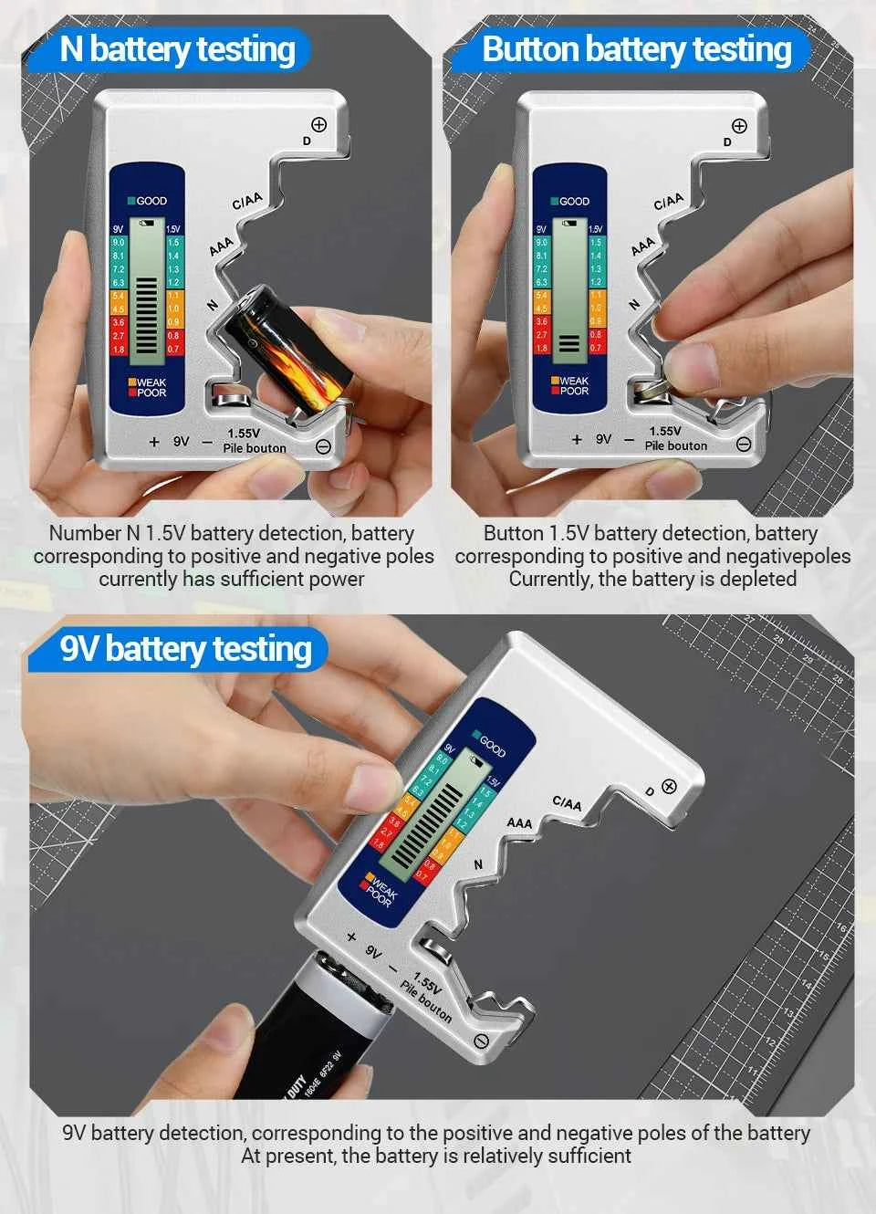 Battery Testers LCD Display ANENG Volt Capacity Check C  AA AAA D N 9V 1.55V Universal Button Cell Capacitance Detector Tools