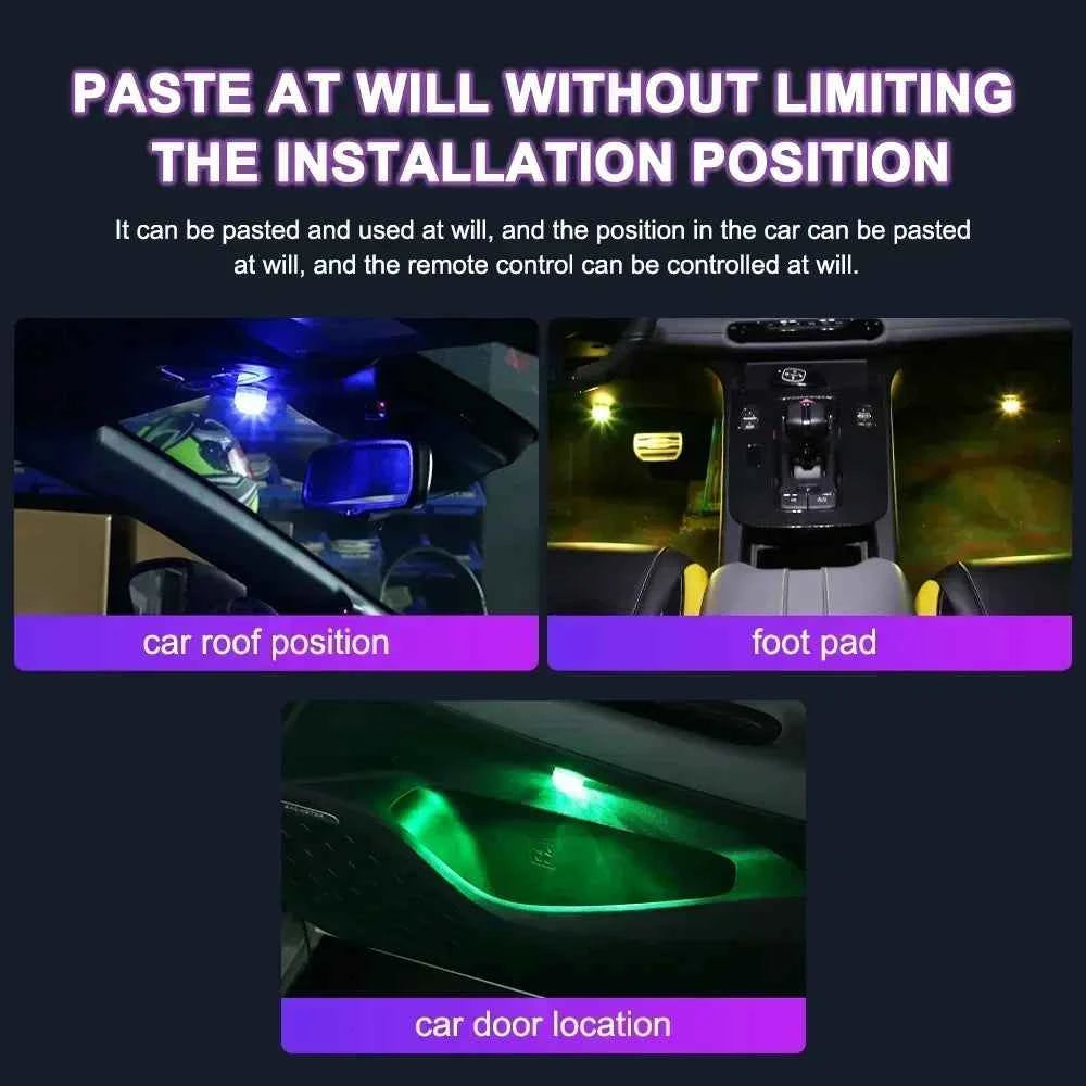 1/10PCS Wireless Adhesive LED Car Interior Ambient Light Remote Control Decor Auto Roof Foot Atmosphere Lamp Bicycle Tail Light