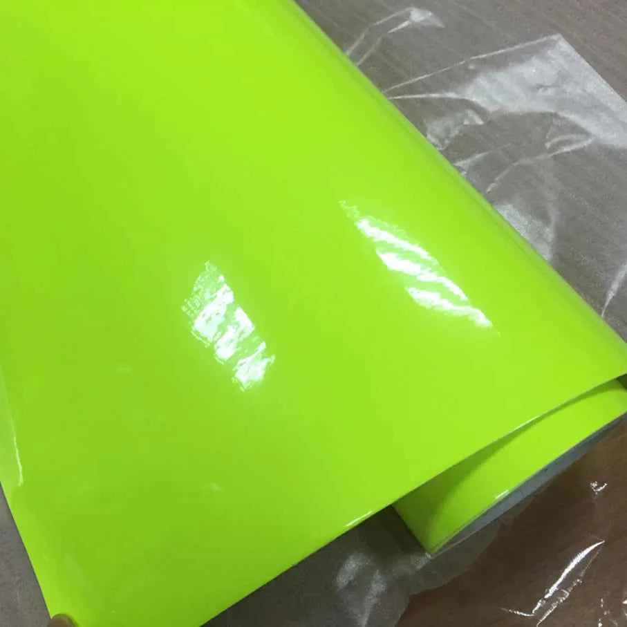 Premium Car Styling Glossy Fluorescent Yellow Vinyl Sticker Glossy Fluorescent yellow Vinyl Wrap Self Adhesive Sticker