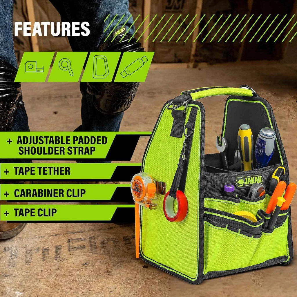 35 pockers & loops Tool Tote with Handle for Easy Tool Access, Water-Resistant Construction, Black/Green