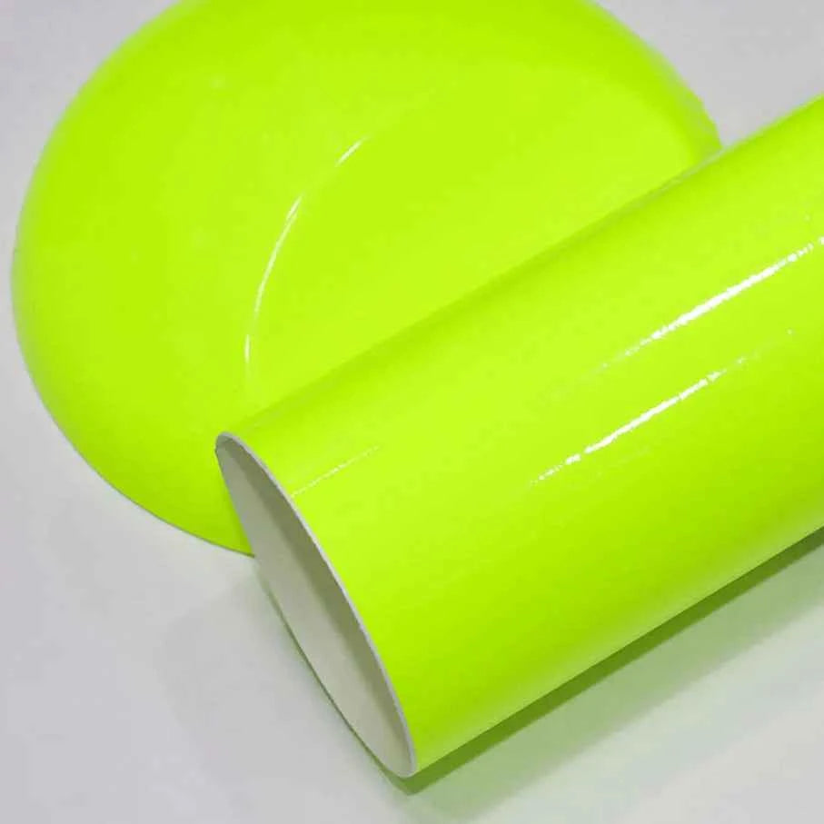 Premium Car Styling Glossy Fluorescent Yellow Vinyl Sticker Glossy Fluorescent yellow Vinyl Wrap Self Adhesive Sticker