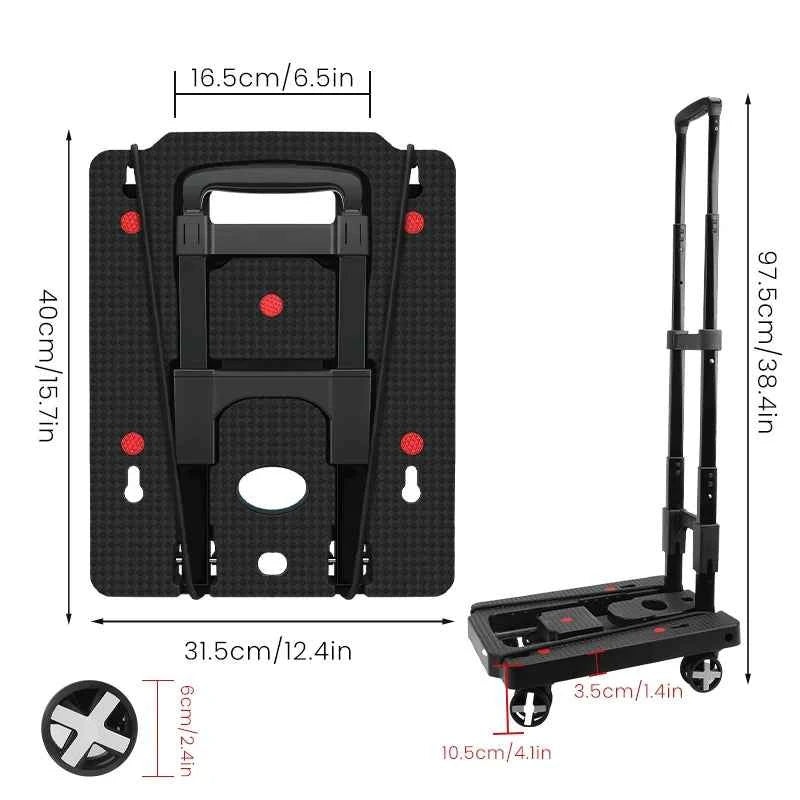 AIRAJ Heavy-Duty Folding Hand Truck - 110lbs Capacity, 4-Wheel Dolly with Ropes for Effortless Moving