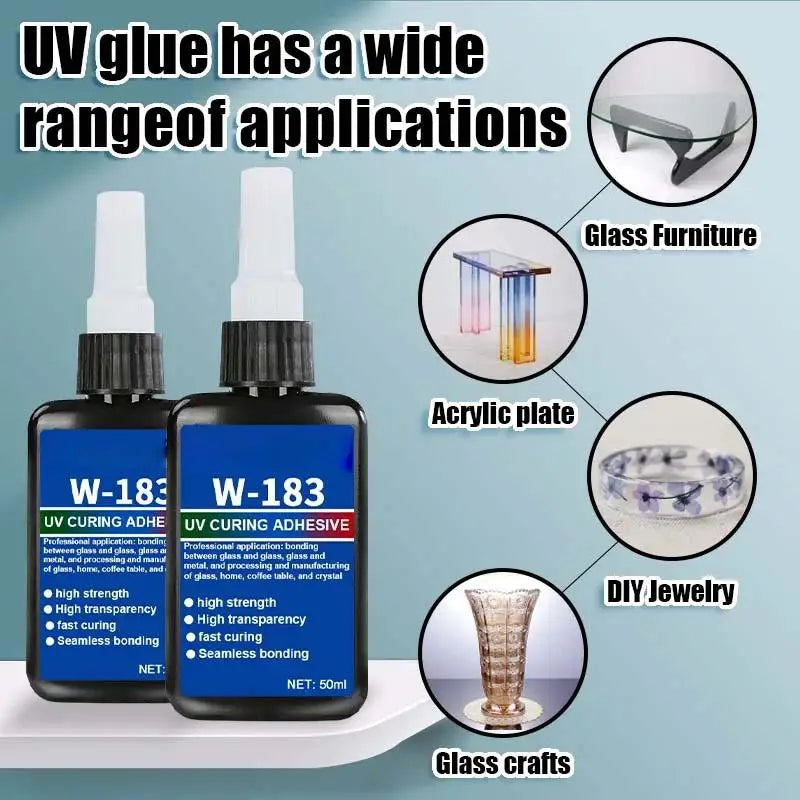 -1Pcs UV Curing Crystal Glass And Metal ABS Bonding New W-183 Strong 50ml UV Glue Curing Adhesive Welding With UV Curing Lamp