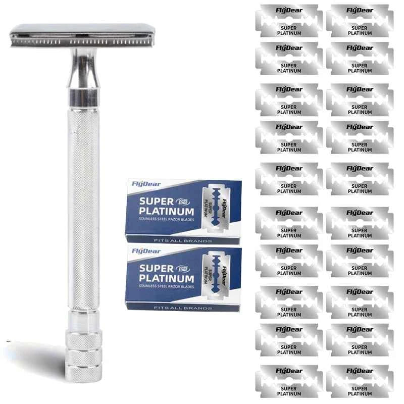 Stainless Steel Safety Razor for Men - Weighted Handle & 10 Double Edge Blades for a Superior Shave