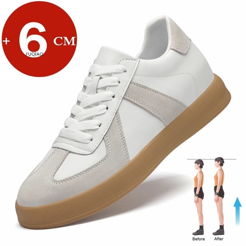 Men Women Genuine Leather Casual Elevator Shoes Leisure Sneakers Sports Zapatos Mujer Men's Height Increasing Shoes Tennis Shoes