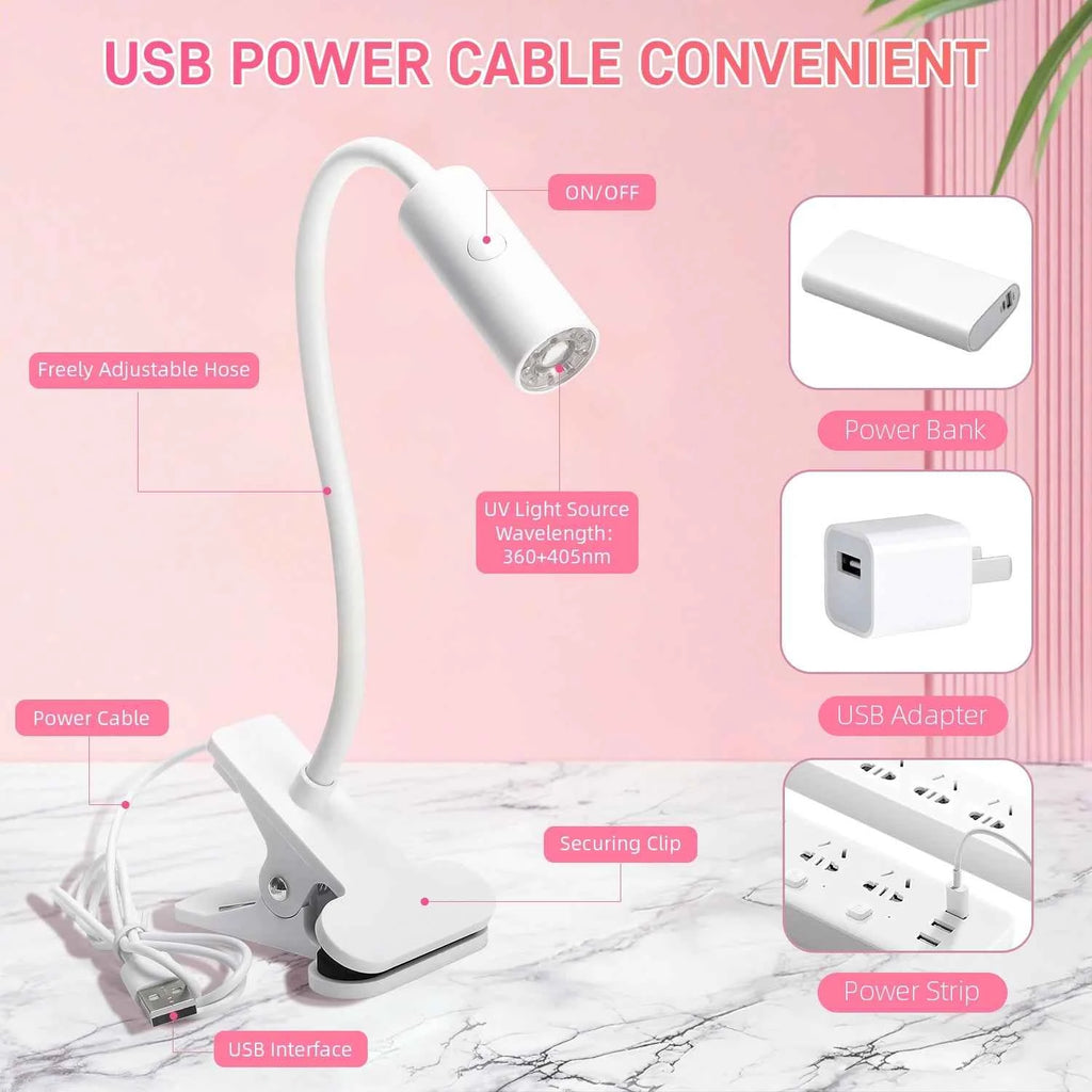 UV LED Light for Nails Polish Drying Lamp 360° Flexible Clip-on Desk Clip Mini USB Portable Nail Dryer Manicure Salon Tools