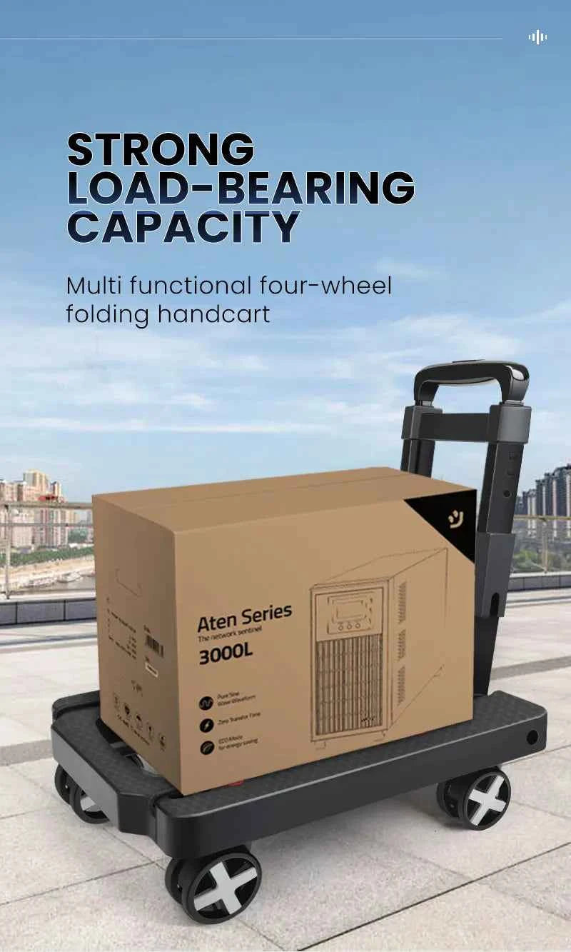 AIRAJ Heavy-Duty Folding Hand Truck - 110lbs Capacity, 4-Wheel Dolly with Ropes for Effortless Moving