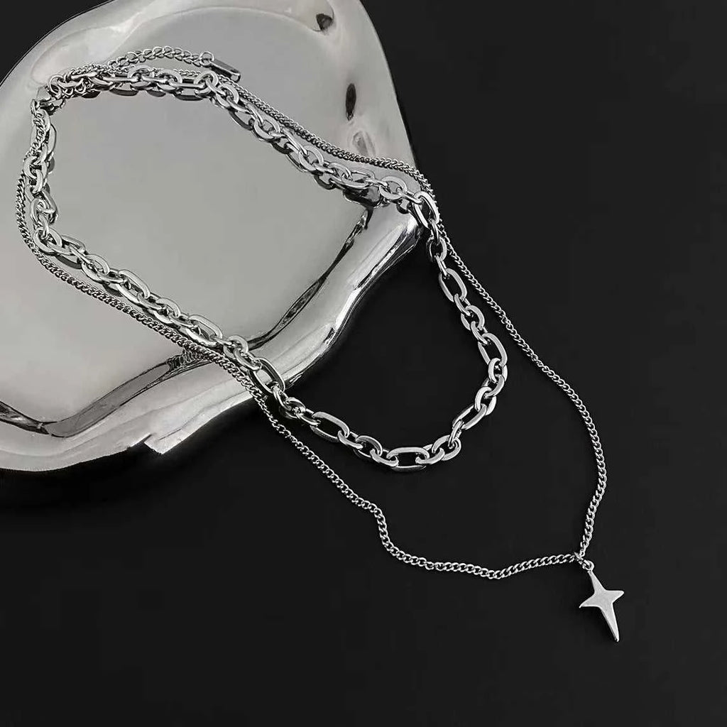 New Design Double Layer Link Chain Cross Star Necklace for Women Man Teens Trendy Punk Hip hop Stainless Steel Choker The jack market .AU The jack market .AU Jewellery & Chains $ 47 <none>
