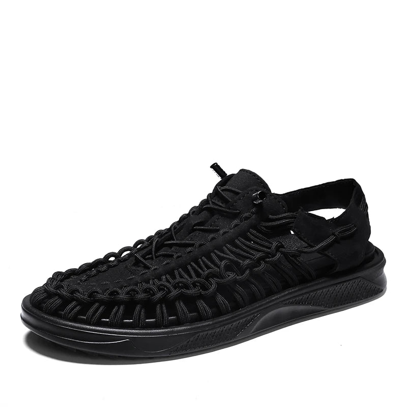 2023 Summer Men's  Sandals Lace Up Hand Woven Sandals Thick Soled Soft Non Slip Casual Shoes High Quality Couple Beach Shoes