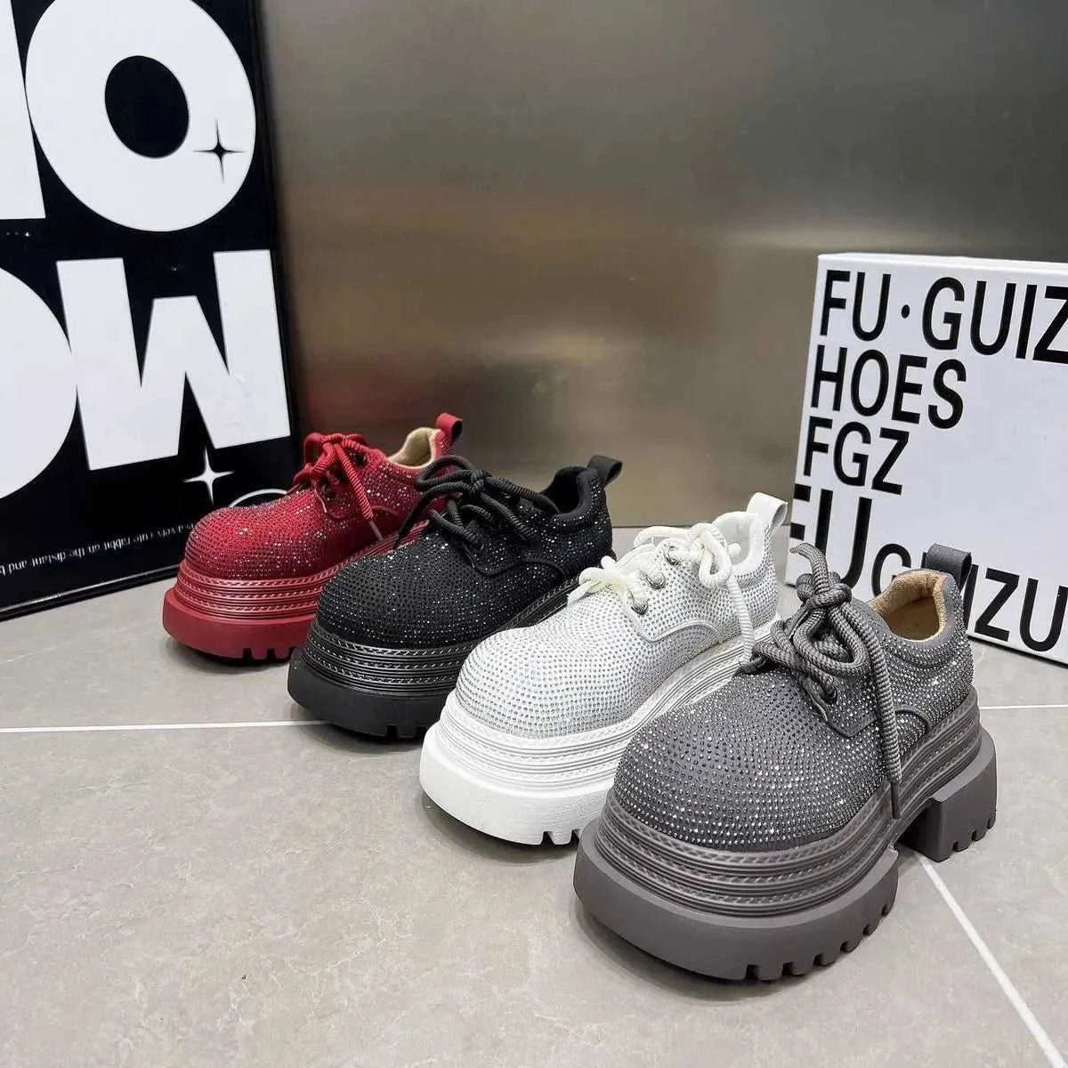 Luxurious Rhinestone Women's Shoes Leopard Lace-up Fashion Motorcycle Boots Thick Soled Lightweight High Street Mujeres Sneaker The jack market .AU The jack market .AU Step Up Your Style: Trendy Shoes for Every Occasion! $ 87 14:1254#Angola Red;200000124:200000334