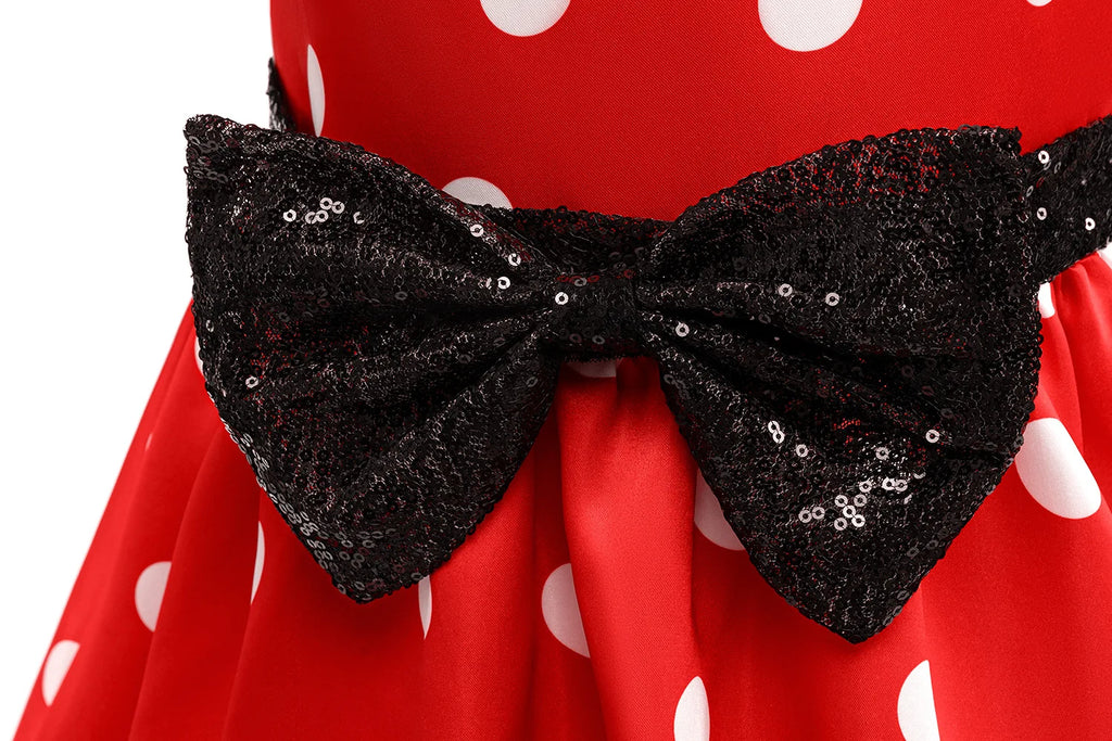 Polka Dot Bow Sequin Princess Dress for Girls - Fly Sleeve Costume for Christmas & Halloween Fun