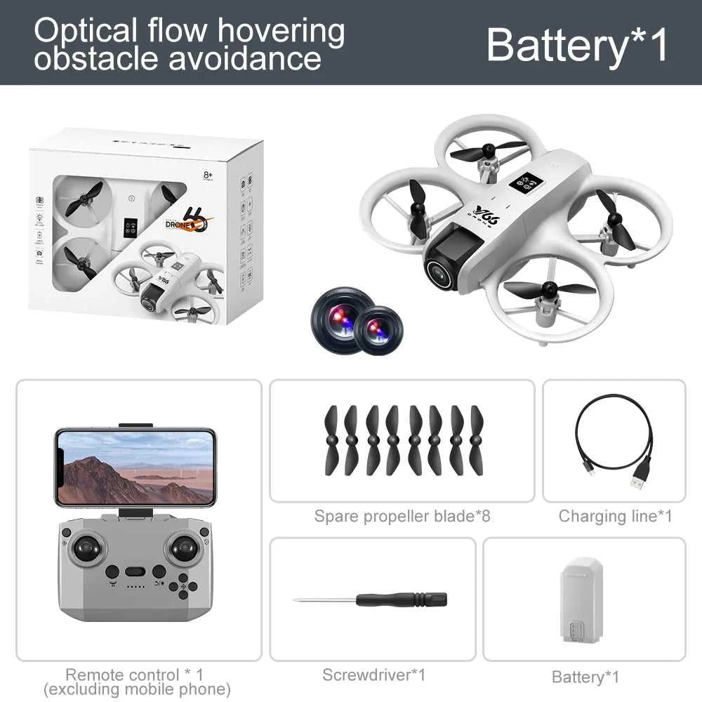 V66 Mini Drone 4K Profesional Dual Camera Headless Mode Obstacle Avoidance WiFi FPV Dron 360° Flip RC Quadcopter Toys for Kids The jack market .AU The jack market .AU Drones $ 85 14:10#Grayish White