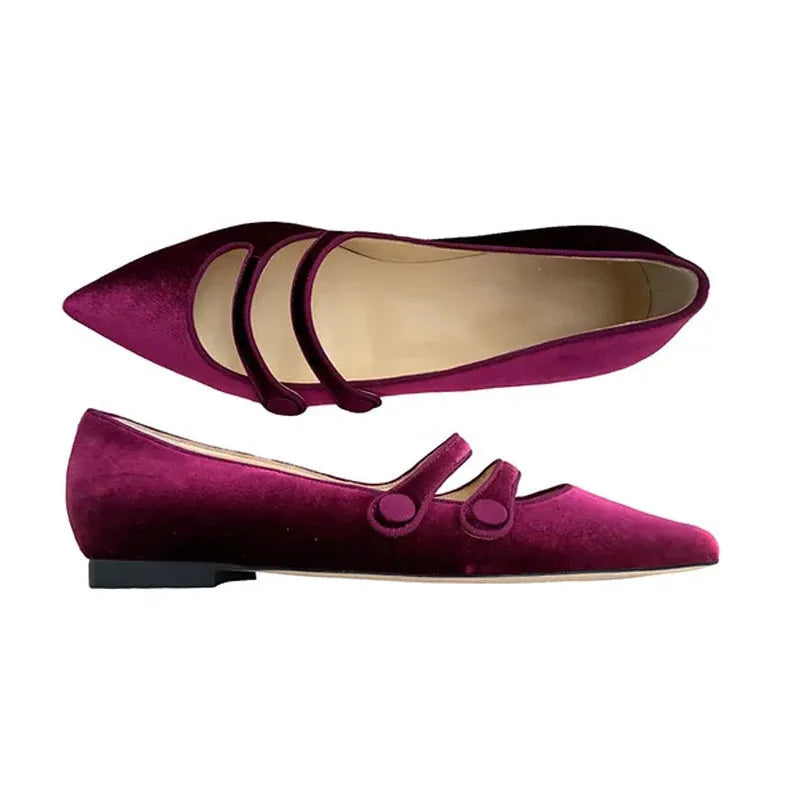 Wine Red Women Pointed Toe Flat Shoes Shallow Elegant Mary Jane Shoes Soft Low Ballerinas Shoes