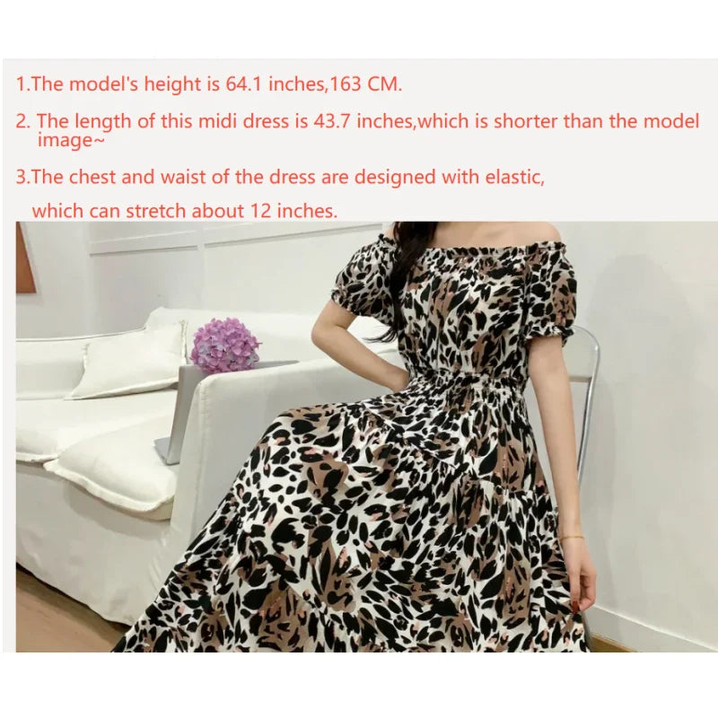 French Romantic Lady's Print Dress Boho Chic Floral Midi Dress Elastic Waist Women's Holiday Dress Casual Elegant Beach Clothes