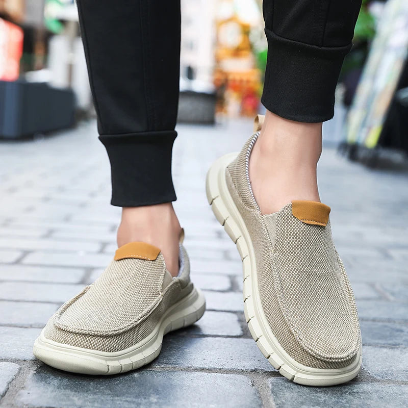 Men Casual Canvas Shoes Mens Loafers Breathable Slip on Flats Male Vulcanized Shoes Driving Shoes Plus Size 47 Walking Sneakers