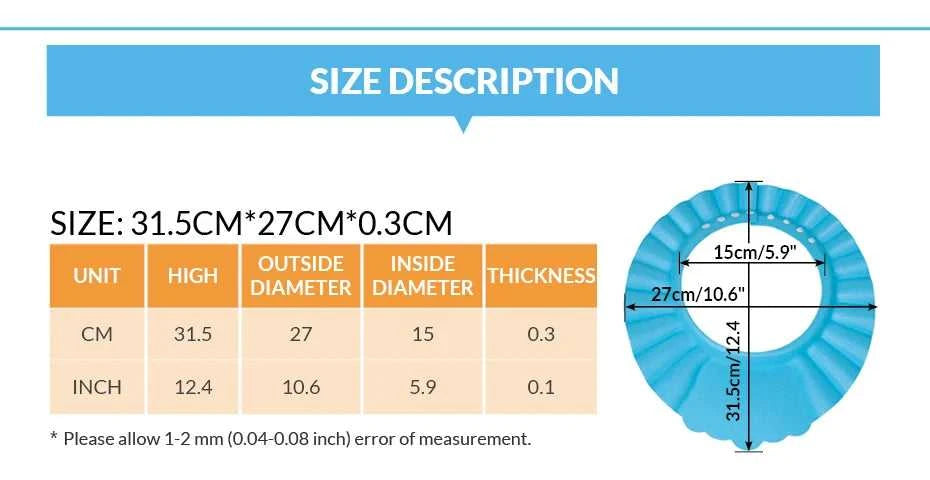 Adjustable Baby Bath Cap with Visor Hat - Waterproof Shower Protection Shampoo Splashguard Hair Wash Shield for Infants