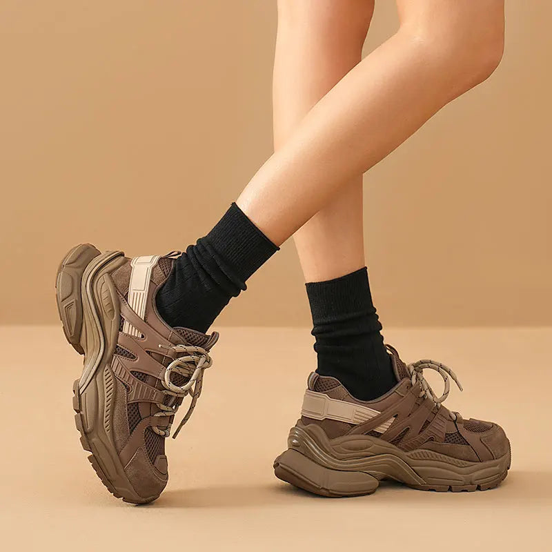BEAUTODAY Platform Sneakers Women Mesh Solid Color Breathable Trainers Lace-up Round Toe Thick Sole Ladies Shoes Handmade 29462