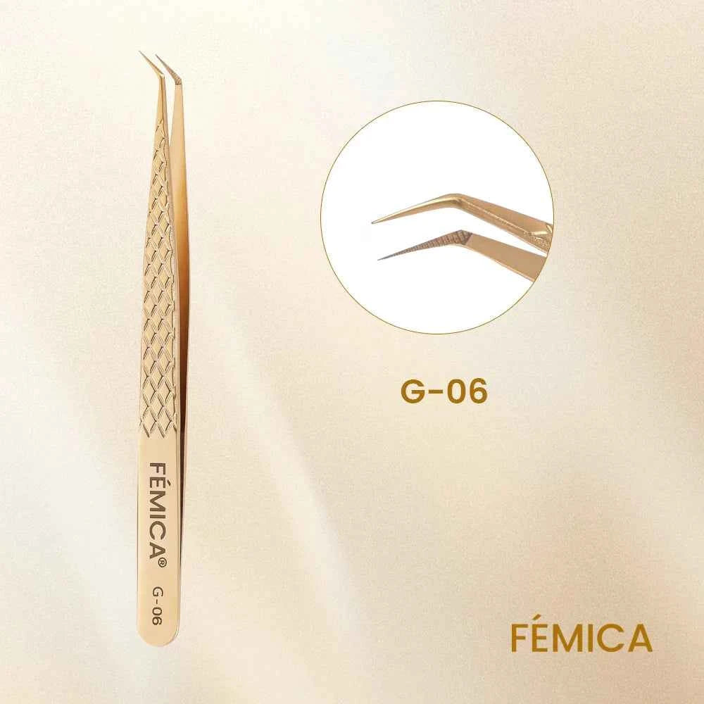 Femica Precision Anti-Slip Eyelash Tweezers for Flawless Volume Lash Extensions & Eyebrow Grooming
